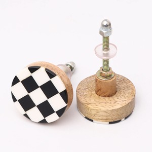 Round Wood Resin And Brass Door <b>Knob</b> <b>Black</b> And White Handmade Natural Crafts Cabinet Drawer Wardrobe <b>Cupboard</b> Pull Handle - Product Image 2