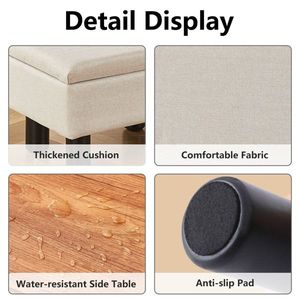 Poggiapiedi Moderno in Lino con Contenitore, Gambe in Legno Massello, Sgabello/Seduta per Hotel, Soggiorno, Divano, Materiale MDF - Product Image 5