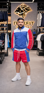 REXFIT SPORTS 2026 Conjunto Deportivo Personalizado para Hombre en Azul, Rojo y Blanco, Chaqueta con Cremallera y Pantalones Cortos de Nailon, Ropa Deportiva de Marca Privada para Equipos - Product Image 6