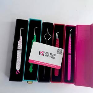 Pince à épiler professionnelle pour extensions de cils, revêtement poudré, texture diamant, ensemble de pinces à volume pour cils, personnalisable avec logo, vente en gros - Product Image 3