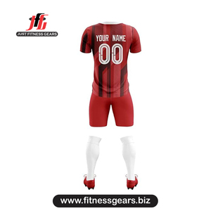 Custom Soccer Jersey Set Red Short Sleeve Men Moisture Wicking Sublimated Print Elastic Waist Adult All Seasons - Product Image 3