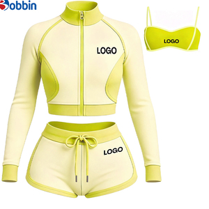 ชุดเซ็ต 3 ชิ้น ขายดีประจำฤดูร้อน ชุดวอร์มผู้หญิง สตรีทแวร์สั่งทำได้ เสื้อแจ็คเก็ตและกางเกงขาสั้นสีตัดกัน ชุดกีฬาสุดฮิต - Product Image 2