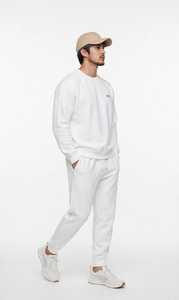 Oneten Apparel <b>Men's</b> <b>White</b> Crew Neck Pullover <b>Sweatshirt</b> Solid Minimalist Casual Top - Product Image 4