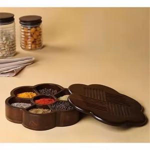 Elegant Wood Spice Organizer Handmade <b>Masala</b> <b>Box</b> High Quality Kitchen Storage Container with Sections - Product Image 4