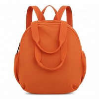 Tas Ransel Mini Oranye Bahan Lembut Tali Bahu Lengkung Dapat Dilepas Penutup Ritsleting Unisex Berpanel Poliester Kapasitas Besar Untuk Sehari-hari
