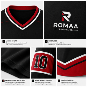 เสื้อฮอกกี้น้ำแข็งผู้ชายแบบคอวี สีดำ แดงเข้ม แดง ขาว แบบสั่งทำพิเศษ พร้อมชื่อและหมายเลขผู้เล่นตามต้องการ - Product Image 2