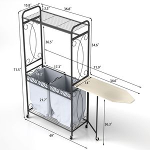 Multi-Functional Heavy-Duty Metal Laundry <b>Hamper</b> with Hanging Rail <b>Storage</b> Shelf and Rolling Wheels Easy-to-Move Organizer - Product Image 2