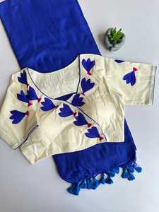 Blusa corta de algodón crema con bordado de hojas moradas, estilo étnico para mujer, para uso casual, estilo India-Pakistán. - Product Image 6