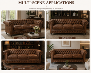 <b>Wooden</b> <b>Frame</b> Midcentury Modern Eco-Friendly Genuine Leather 3-Seater <b>Sofa</b> for Living Room Villa Warehouse-Portable Design - Product Image 5
