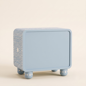 Handmade Light Blue Bone Inlay <b>Bedside</b> <b>Table</b> Floral Pattern 3 <b>Drawer</b> Nightstand End <b>Table</b> Living Room Furniture From India - Product Image 2
