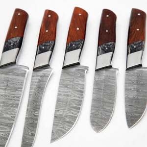 Juego de Cuchillos de Cocina de Acero de Damasco de 5 Piezas Hechos a Mano, con Mango de Madera de Palisandro, para Chef, Uso General y Pelar - Product Image 3