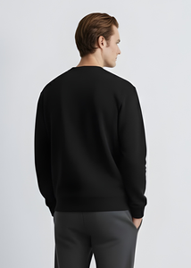 Men's Black Regular Fit Knitted O-Neck Pullover Casual Sweatshirt Solid Color Long Sleeve Crewneck Top - Product Image 2