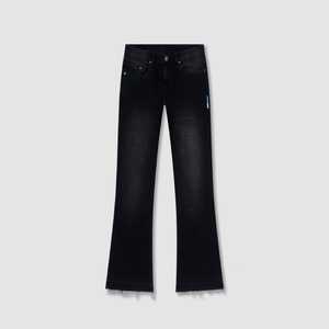 Women's Black <b>Vintage</b> Hip Hop <b>Flared</b> <b>Jeans</b> Mid Waist Ripped for Hem Loose Fit Streetwear Denim Custom OEM ODM Wholesale - Product Image 1