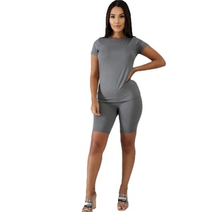 Conjuntos de Ropa al por Mayor de Última Moda, Camiseta y Pantalones Cortos Casuales para Mujer, Trajes Deportivos de Verano de Poliéster/Algodón - Product Image 2