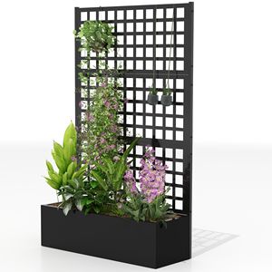 Fioriera Rialzata Nera Zincata 110x40x180 cm con Spalliera per Piante Rampicanti e Ortaggi - Product Image 1