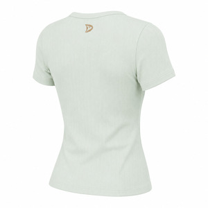 Camiseta Corta Y2K Verde Claro para Mujer, Bordado Floral, Cuello Redondo, Manga Corta, Corte Holgado, Ecológica, Informal, Primavera Verano - Product Image 4