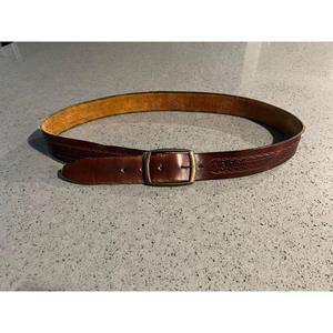 Handmade Genuine Leather Belt With Copper Pin Buckle Embroidered Casual Style For Everyday Wear Leather Belts For Adults - Product Image 1