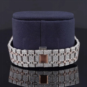 Montre pour femme en acier inoxydable Royal, avec verre de montre en quartz, aiguilles blanches, ton or rose, entièrement sertie de diamants Moissanite - Product Image 4