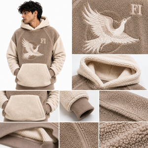 Sweat-shirts à capuche oversize en molleton doux pour hommes avec motif d'oiseau brodé personnalisé, épaules tombantes, vêtements décontractés d'hiver, fournisseur américain - Product Image 4