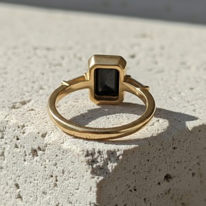 Art Deco Bezel Set Tapered Baguette Side <b>Stone</b> <b>Ring</b> <b>With</b> 1.75 CT Natural <b>Black</b> Emerald Diamond In Solid 925 <b>Silver</b> Ladies Gift - Product Image 3