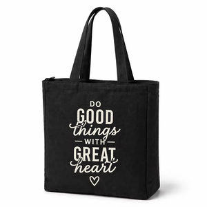 300gsm Black <b>Canvas</b> <b>Tote</b> Bag 14x12x5 Cotton Zipper <b>Tote</b> Long Handle Reusable EcoFriendly Custom Print <b>Tote</b> Bag Wholesale - Product Image 1