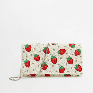 Bolso de Mano de Satén con Bordado de Fresas y Diseño de Puntos, Cierre de Solapa, Lindo y Práctico para Uso Diario, LILY BEAN - Product Image 3