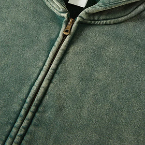 Sweat-shirt à capuche oversize pour homme, vert uni, en coton French Terry, zippé, style streetwear décontracté, avec poche frontale et logo, idéal pour l'automne - Product Image 4