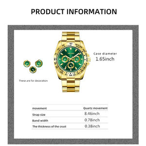 Montre-bracelet à quartz pour homme 6258 Fashion Sports en acier inoxydable avec calendrier et bracelet en or - Product Image 3