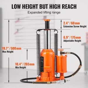 Martinetto idraulico pneumatico a bottiglia da 20 tonnellate/40.000 libbre con pompa ad aria manuale e gamma di sollevamento da 10,4 a 19,7 pollici, interamente saldato, capacità 3 tonnellate - Product Image 4
