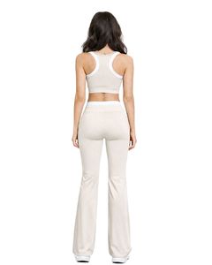 Customized Women Beige <b>White</b> Contrast Sports Bra & Flare Pants Set High Waist Stretch Yoga Fitness Gym Wear Custom OEM Wholesale - Product Image 2