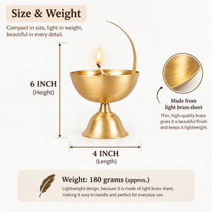 Lampe à huile Diya traditionnelle en laiton avec poignée courbée pour la Puja, la Diwali, la décoration de temple et de maison, porte-bougie indien en laiton, vente en gros à l'exportation - Product Image 5