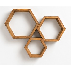 Juego de Estantes de Pared Hexagonales de Madera de Mango Hechos a Mano - Almacenamiento para el Hogar al por Mayor - Product Image 1