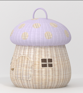 Panier en osier blanc en forme de champignon à pois dorés, fait main, pour rangement, vente en gros, écologique, fabriqué au Vietnam, prêt à être expédié - Product Image 1