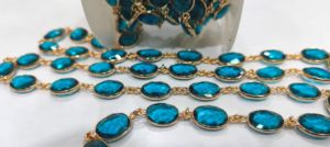 Chaîne en quartz topaze bleue suisse de forme ovale avec connecteur serti, taille 10x13mm, vendue au mètre, prix de gros - Product Image 4