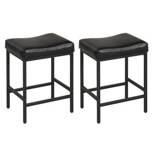 Set of 2 Black Ergonomic Backless <b>Bar</b> <b>Stools</b> with 3.5\" Thick Cushion and Built-in Footrests <b>Comfortable</b> Saddle Seat Design - Product Image 1