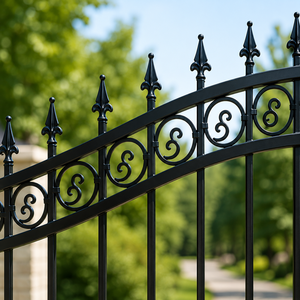 Decorative Black Wrought Iron Driveway <b>Gate</b> <b>Arched</b> Metal Entry <b>Gate</b> with Spear Finials Scrollwork for Villa Garden Home - Product Image 3