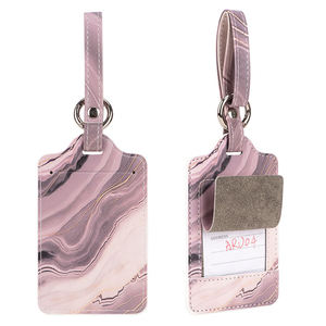 Étiquette de bagage à motif géométrique mignon avec porte-carte d'adresse personnalisé en cuir synthétique microfibre, accessoire de voyage - Product Image 6