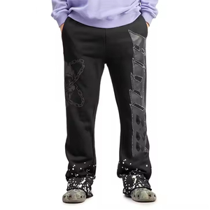 Pantalones de Hombre Negros con Corte Acampanado, Cintura Elástica, Diseño de Calavera Estampada, Transpirables, Casuales, de Punto, Spandex y Poliéster, para Primavera - Product Image 3