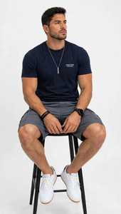 <b>Men's</b> <b>Navy</b> <b>Blue</b> Regular Fit Knitted T-<b>Shirt</b> Short Sleeve Crew Neck Solid Tee 220 Grams Blank Front - Product Image 6
