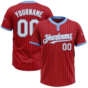 Maillot de softball unisexe personnalisé OMMIZ INDUSTRY, rayé bleu clair et rouge, à deux boutons, vente en gros directe - Product Image 1