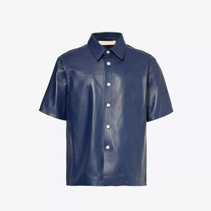Camisa de Vestir Casual de Cuero para Hombre, Otoño Invierno, Manga Corta, Cuero de Cordero, Camisa de Cuero Desmontable de Alta Calidad - Product Image 1