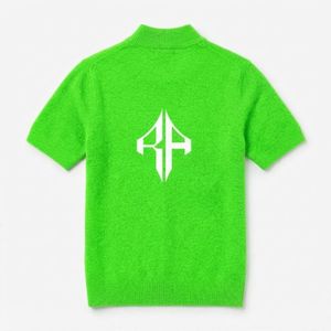 Top Green Knitted <b>Sweater</b> <b>for</b> <b>Men</b> with White Logo Short Sleeve Regular Fit None Closure Acrylic/Cotton Material RIVIAN ATLANTIC - Product Image 3