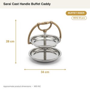 Rehausseur de buffet artisanal en acier inoxydable SS304 et laiton antique, 34 cm, décoratif et alimentaire, avec poignée en fonte Sarai, pour la décoration intérieure et les hôtels - Product Image 3