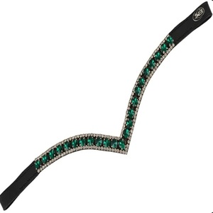 Diadema para Caballo de Cuero Genuino con Cristales Verdes en Forma de V, Mega Bling, Personalizada al por Mayor, Full Cob G.K. INTERNATIONAL GKBB 4818 - Product Image 4