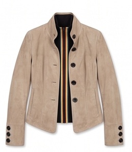 Wholesale Women Beige <b>Suede</b> <b>Jacket</b> Double Breasted Coat Custom Rainbow Zip Trim Stand Collar Outerwear Supplier - Product Image 4