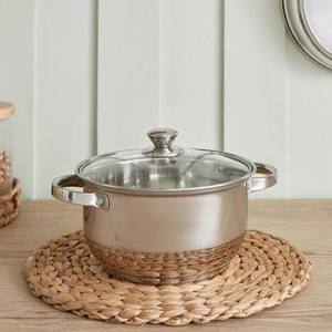 Casserole en acier inoxydable avec couvercle en verre, 24 cm, ronde, durable, design minimaliste, pour cuisinière à gaz et à induction - Product Image 1