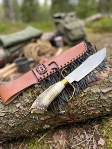 Cuchillo de Caza Hecho a Mano con Mango de Asta de Ciervo, Hoja de Acero al Carbono, Diseño de Punta Caída, Funda de Cuero, Herramienta de Supervivencia para Exteriores - Product Image 2