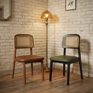 Chaise de restaurant moderne à dossier plein, revêtement en cuir, détails en velours, structure en bois massif pour hôtel, café, maison, cuisine - Product Image 6