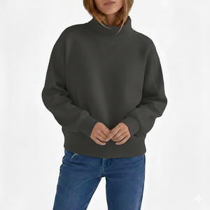 Womens Navy Blue <b>Mock</b> <b>Neck</b> Sweatshirt Oversized Casual Fleece Pullover Winter Streetwear <b>Top</b> - Product Image 5
