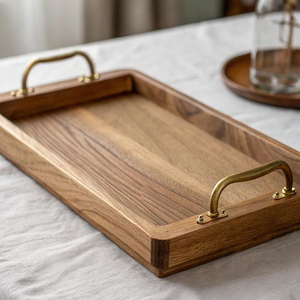 Bandeja de madera para servir con asa de metal para el hogar y hoteles, bandeja de almacenamiento de alimentos para mesa, la más vendida. - Product Image 5